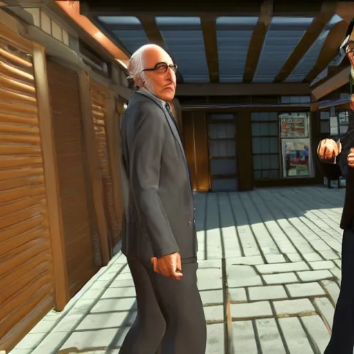 Prompt: Larry David in Yakuza 0, gameplay screenshot, 3rd person