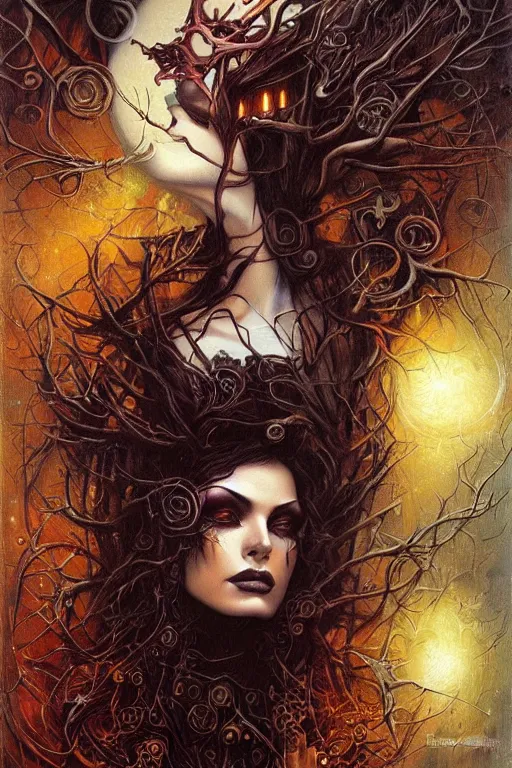 Image similar to a beautiful witch by Karol Bak,Divine Chaos Engine,symbolisme,visionary,cold colors