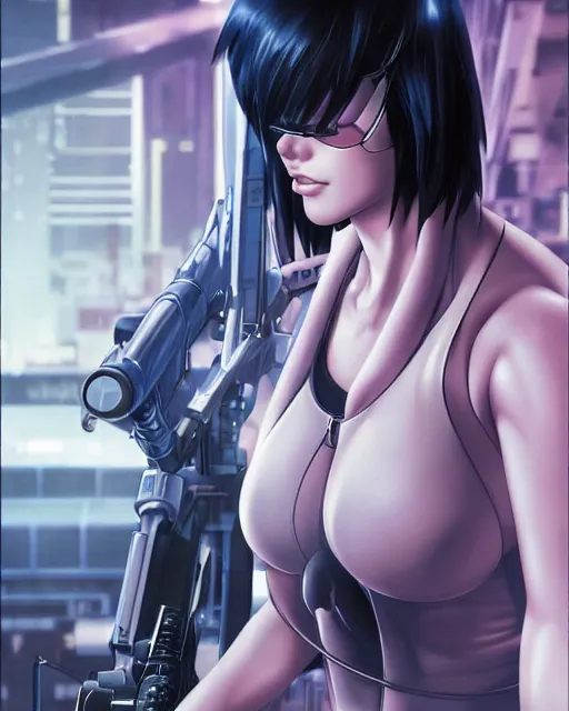 Image similar to motoko kusanagi by masamune shirow, hyperrealism, 4 k, hyper detailed