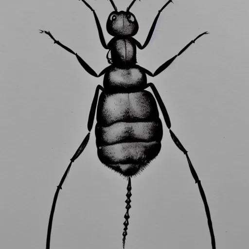 Image similar to ant, black and white, botanical illustration, black ink on white paper, bold lines