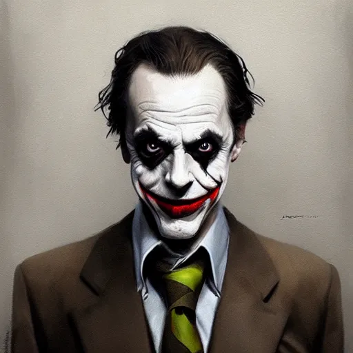 Prompt: portrait of Steve Buscemi as The Joker, art by greg rutkowski, matte painting, trending on artstation