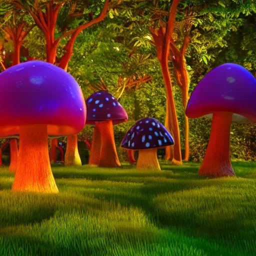 Prompt: didn't you slick your hair back with some of that mushroom juice? the magical ethereal mushroom grove village. sacred cinematic 8 k octane render bloom lighting - n 9