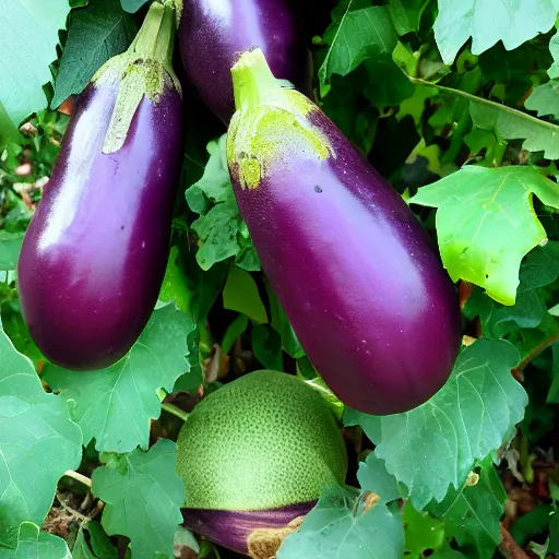 Image similar to an eggplant fruit still on the vine