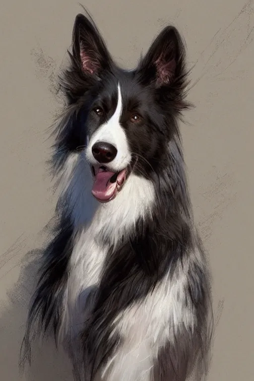 Image similar to portrait of a cute male anthro border collie fursona wearing a suit. by henry asencio, jon foster, and ross tran. intricate, highly detailed, concept art, illustration, furry, glamor pose, elegant, aesthetic, beautiful, trending on artstation