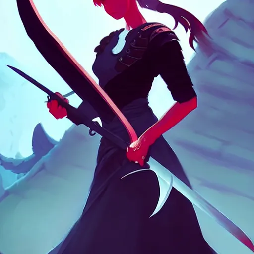 Image similar to a woman holding a sword with a dragon on it, concept art by Ilya Kuvshinov, contest winner, fantasy art, official art, concept art, high detail, experimental, high quality, hyperrealistic, 4k