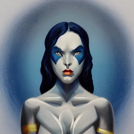 Prompt: A symmetrical blue woman in the style of Peter Mohrbacher