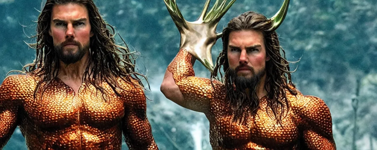 Image similar to ' tom cruise'as'aquaman ', cinematic scene, award winning