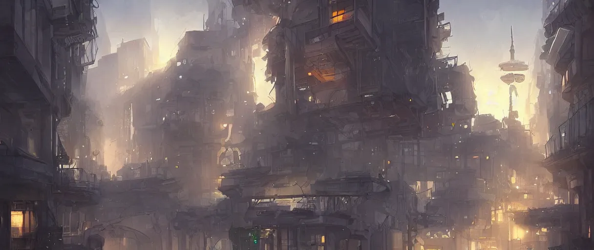 Image similar to german city, Berlin, concept art, digital painting, style of jordan grimmer, futuristic, volumetric lighting