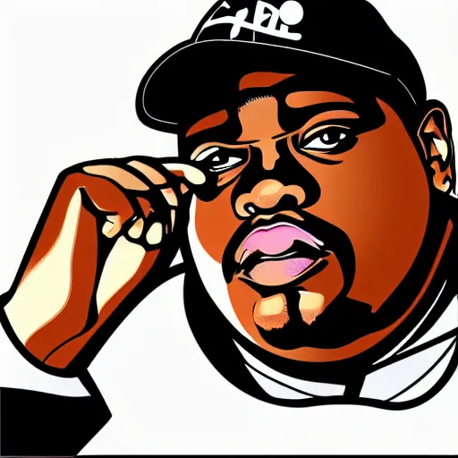 Image similar to biggie smalls, digital art, iconic icon, 2 d vector logo, cartoon, t - shirt design