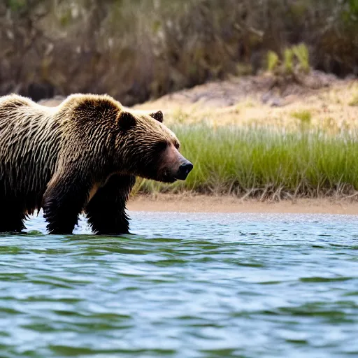 Image similar to half grizzly bear, half crocodile