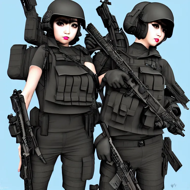 Prompt: kawaii swat team, fashion, photography, highly detailed, realistic, waporwave atmosphere