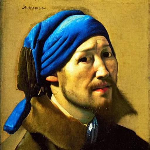 Image similar to markiplier portrait as het meisje met de parel, by johannes vermeer, oil painting, traditional art, detailed, histroical