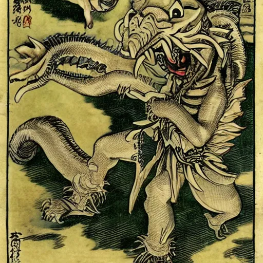 Image similar to strange bestiary of repressed unconscious yokai simorg chimeras