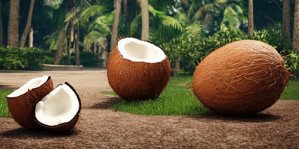 Prompt: now, the coconut trunk, do not throw this junk,, silly, coconuts, ultra realistic, unreal engine 5, depth of field, bokeh, octane render, 8 k hd,