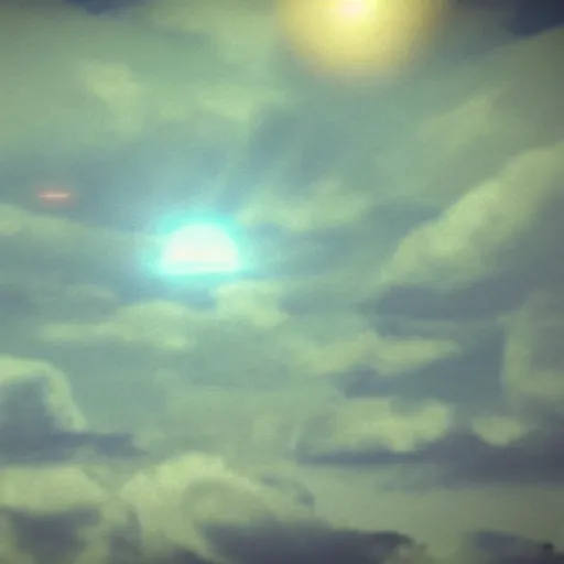 Image similar to blurry picture of a thing in the sky that might be an ufo, home video, photorealistic, bad quality
