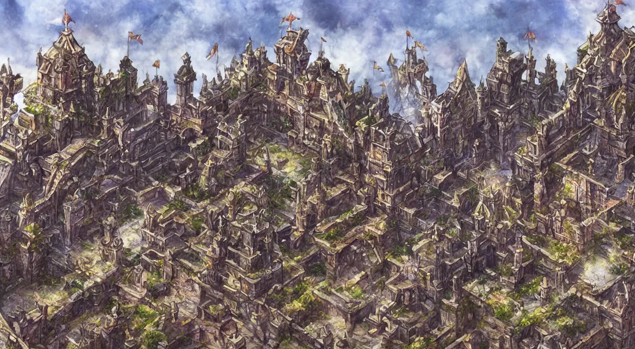 Image similar to concept art of an ancient castle from final fantasy ix