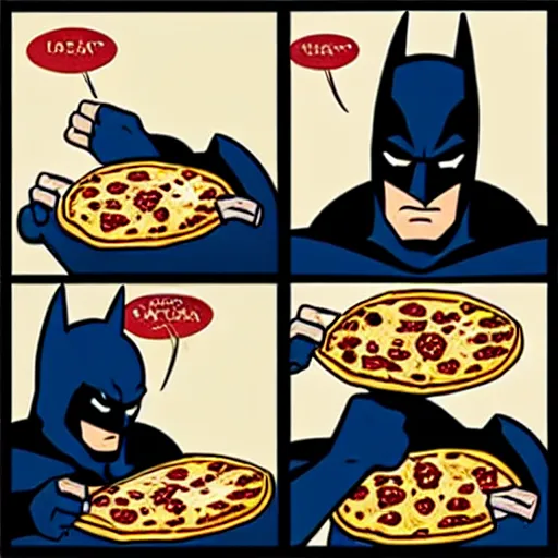 Prompt: batman caught eating a pizza,photorealistic,trending on instagram,detailed face