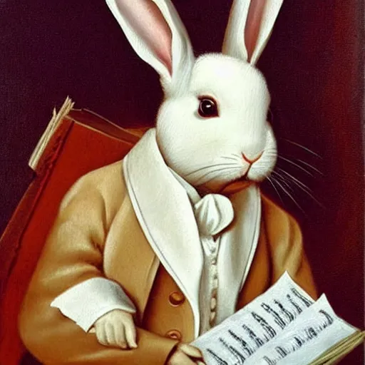 Image similar to a rabbit dressed as beethoven, realistic oil painting,