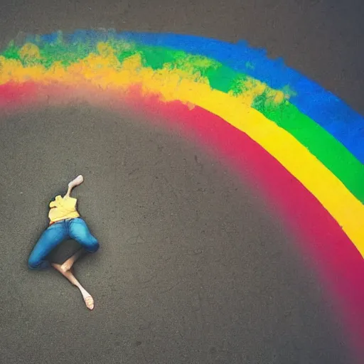 Prompt: a person vomits up a rainbow