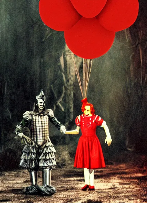 Prompt: an award winning scene still of ronald mcdonald in the wizard of oz movie, gloomy atmosphere, digitally enhanced colour restoration