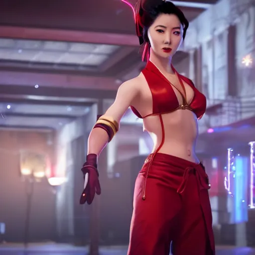 Prompt: Still of Mai Shiranui in the movie Shang-Chi, full body, cinematic lighting, 4k