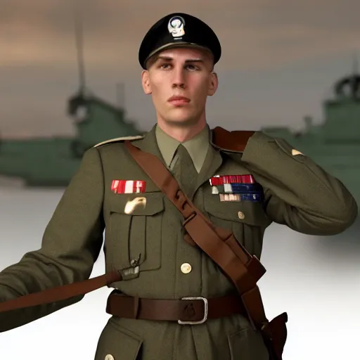 Prompt: jerma 9 8 5 dressed in an american ww 2 uniform during d - day, cinematic lighting, photorealistic, highly detailed