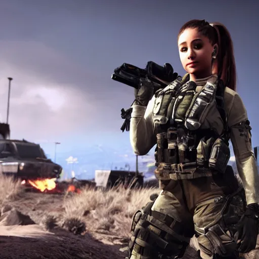 Image similar to Ariana Grande in Call of Duty, 4k