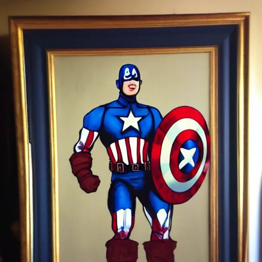 Image similar to Bod Ross, Captain America, painting, portrait