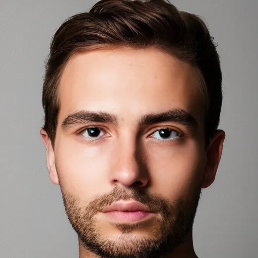 Image similar to a headshot portrait of a beautiful man with brown hair