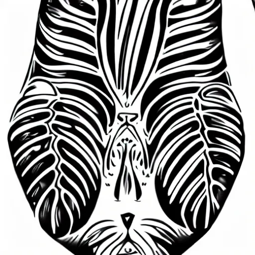 Image similar to tattoo sketch of a cat with one eye, monstera, a draft, organic ornament, minimalism, line art, vector