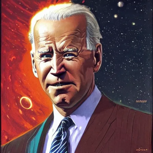 Prompt: terrifying joe biden creating the universe ab nihilio, perfectly clear face, by j. c. leyendecker and beksinski