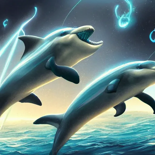 Prompt: laser dolphins, fantasy, detailed, high quality, artstation