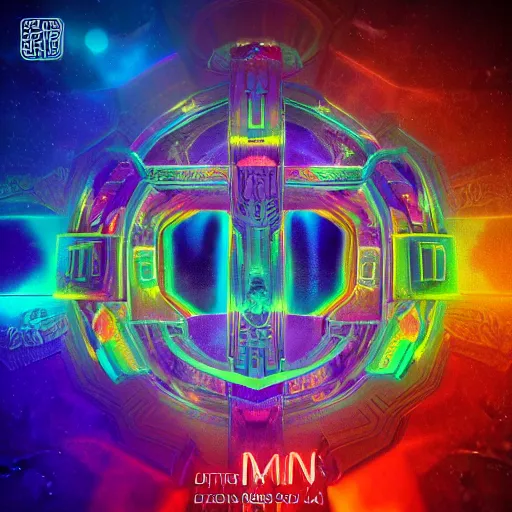 Image similar to dmt realm, cover art, colors: blue, orange, violet, green, yellow, sharp focus, with intricate egiptian letters in the frames, octane render, unreal engine, artstation