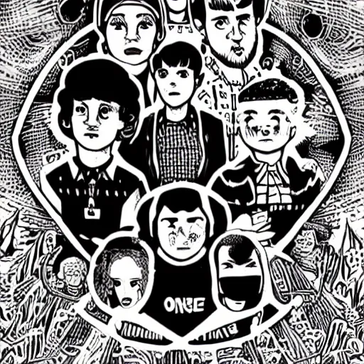 Image similar to mcbess illustration of@one from stranger things