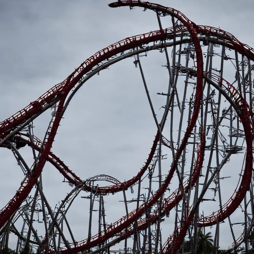 Image similar to deadly rollercoaster, cinematic, day