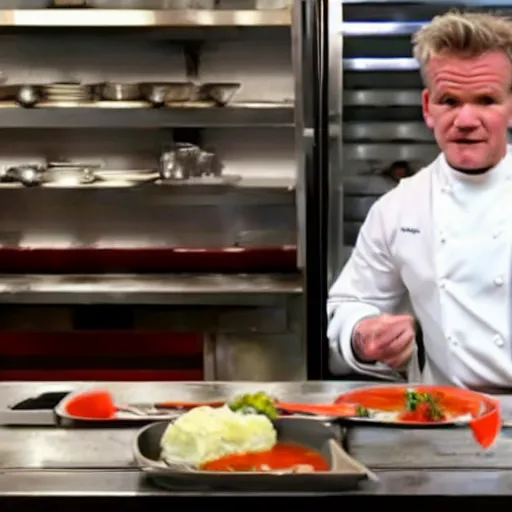 Image similar to <photo hd reaction>Gordon Ramsey reviews delicious soup</photo>