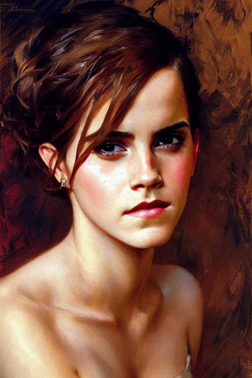 Image similar to emma watson detailed portrait painting by gaston bussiere craig mullins j. c. leyendecker