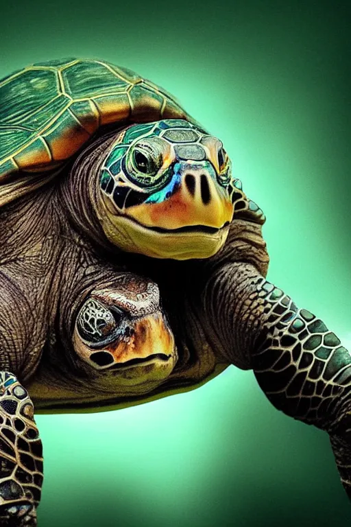 Image similar to buff turtle man, ultra realistic digital art, character design, neon futuristic turtle, turtle character, 4k, HD nature photography