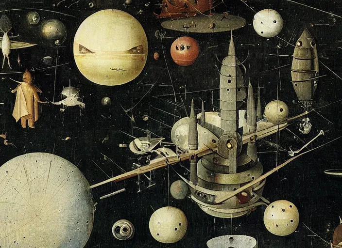 Image similar to an intricately detailed space station by Hieronymus Bosch