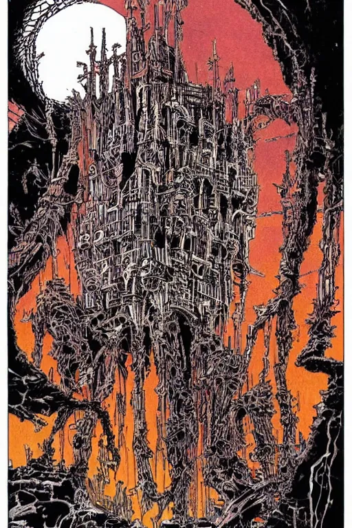 Prompt: castle by Philippe Druillet