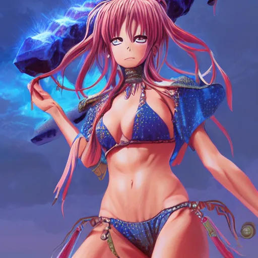 Image similar to anime portrait of a bikini as a shaman yedi using dark force to eliminate trump as an anime antagonist by Stanley Artgerm Lau, WLOP, Rossdraws, James Jean, Andrei Riabovitchev, Marc Simonetti, and Sakimichan, trending on artstation