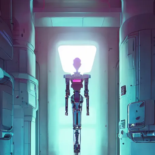 Image similar to a robot cybernetic monster minimalist comics, behance hd by jesper ejsing, by rhads, makoto shinkai and lois van baarle, ilya kuvshinov, rossdraws global illumination ray tracing hdr radiating a glowing aura