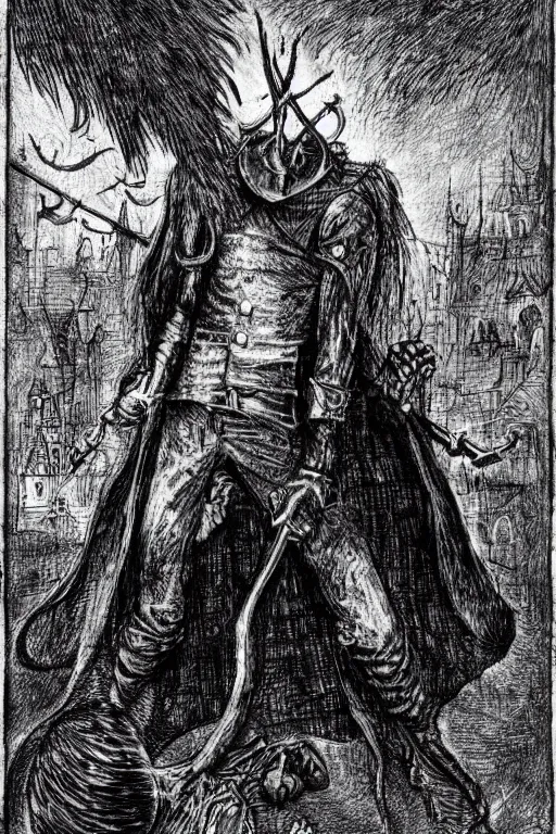 Image similar to bloodborne micolash, in the style of hieronymus bosch