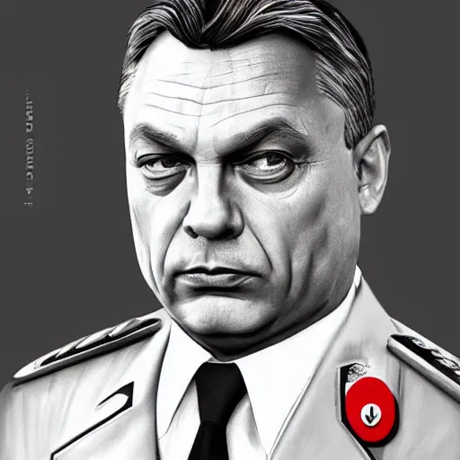Image similar to an extremely realistic portrait of viktor orban in a ss uniform, detailed, intricate, elegant, fat, highly detailed, digital painting, artstation, concept art, smooth, sharp focus, illustration,