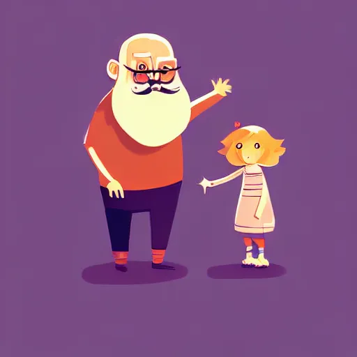 Image similar to curled perspective digital art of a cute smiling beard grandpa cartoon character with baby girl by anton fadeev