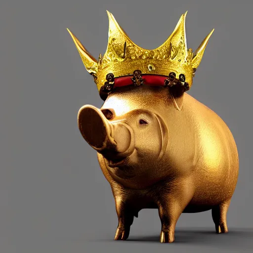 Image similar to fantasy pig with golden crown, high detail, fantasy art, concept art, 4 k, ultra detail, computer art