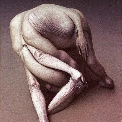 Image similar to an elderly withered woman in fetal pose by zdzisław beksinski