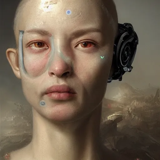 Prompt: ultra detailed, 4 k portrait of a cyborg by rachel ruysch