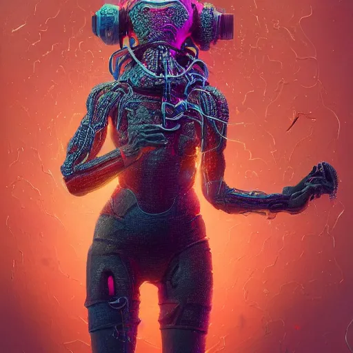 Prompt: hyperrealistic portrait of a woman squid monster astronaut, full body portrait, well lit, intricate abstract. cyberpunk, intricate artwork, by Tooth Wu, wlop, beeple. octane render,in the style of Jin Kagetsu, James Jean and wlop, highly detailed, sharp focus, intricate concept art, digital painting, ambient lighting, 4k, artstation