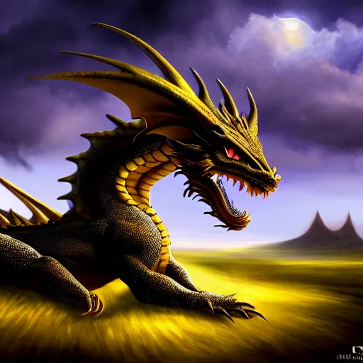 Image similar to Dragon on a hill, a god, god, ecstatic, infinite power, manic, perfect eyes, full body shot, magical being, magic, portrait, noble, transformation, vivid colors, elegant, concept art, sharp focus, digital art, Hyper-realistic, 4K, Unreal Engine, Highly Detailed, HD, Dramatic Lighting by Brom, trending on Artstation